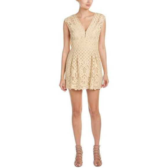 Free People One Million Lovers Beige Lace Mini Dress Sz 12 - Picture 1 of 12